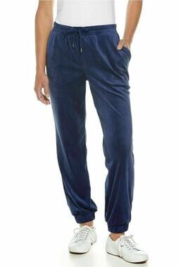 Coolibar Harbor Velour Pants Jogger High Rise Baggy Lounge Blue UPF 50+
